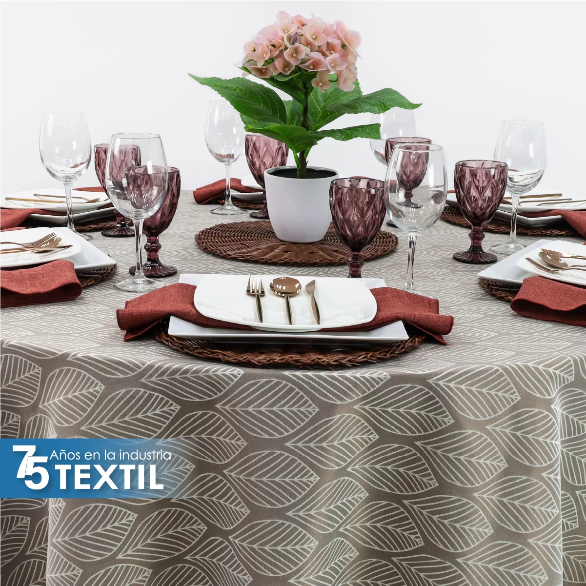 Mantel Redondo Yackard YE-246 HOJITAS BEIGE: imagen 6