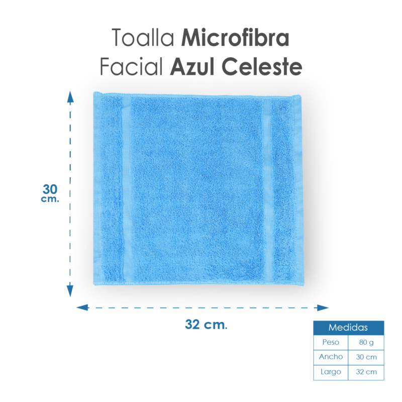 Toalla Facial Microfibra 30X30 Cm Azul Celeste