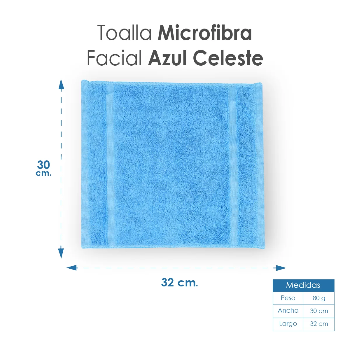 Toalla Facial Microfibra 30X30 Cm Azul Celeste: imagen 2