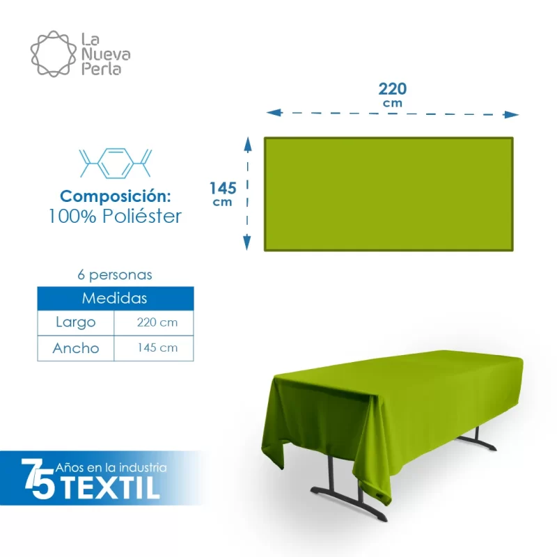 Mantel Tablón Tergal Liverpool 220x145 cm Azul Turquesa