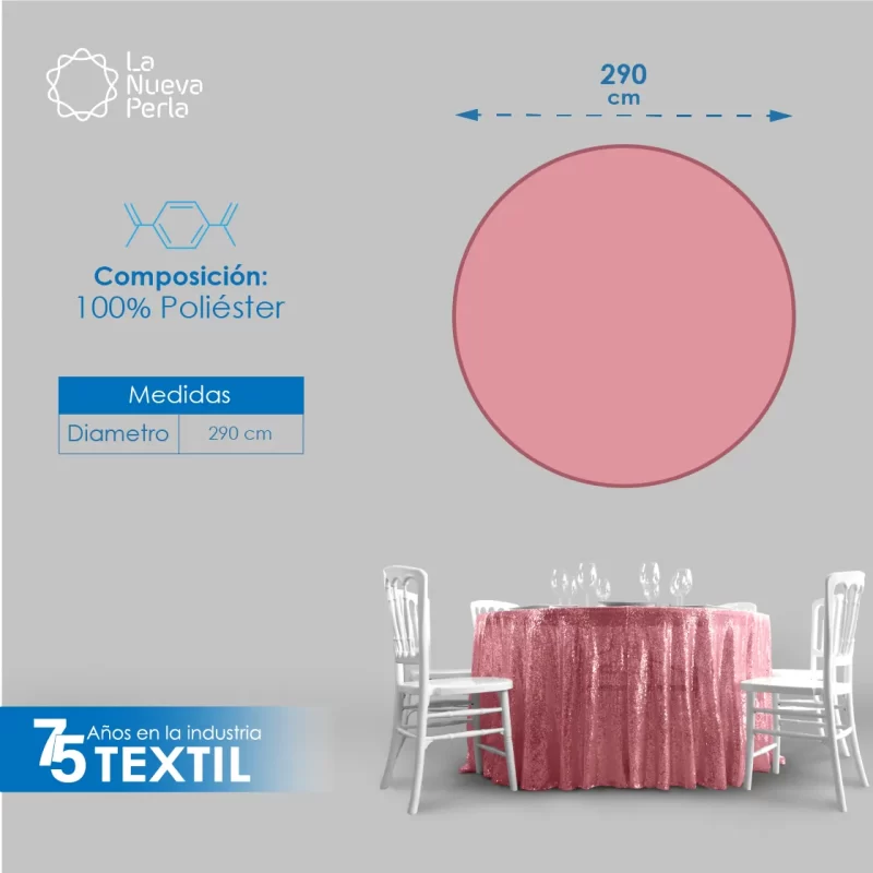 Mantel Redondo Tela Lentejuela 2.90 D Plata