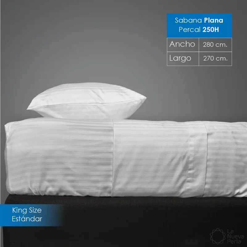 Sábana King Size Altura Normal Satín Rayas 250 hilos – 2.80 X 2.70 m Blanco (50% Poliéster, 50% Algodón)