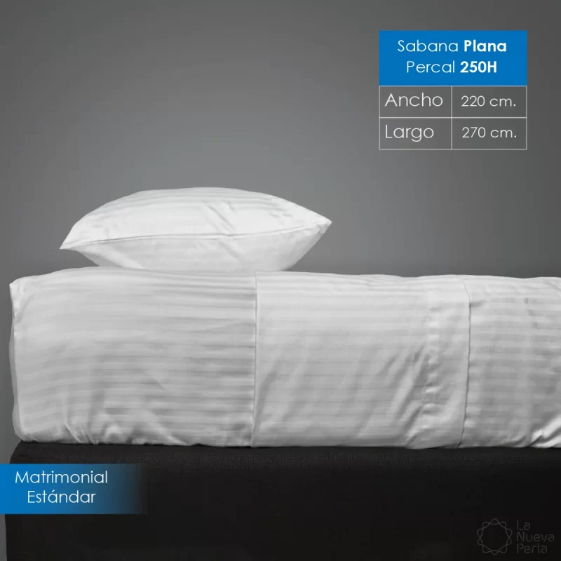 Sábana Matrimonial Altura Normal Satín Rayas 250 hilos – 2.20 X 2.70 m Blanco (50% Poliéster, 50% Algodón)
