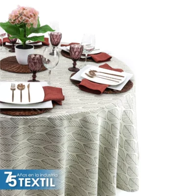 Mantel Redondo Yackard YE-246 HOJITAS BEIGE: imagen 3