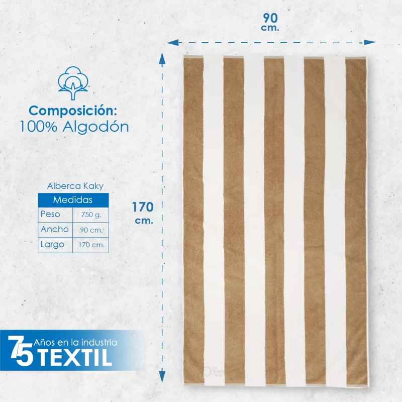Toalla Alberca Rayas Kaki 850 g 90 x 170 cm