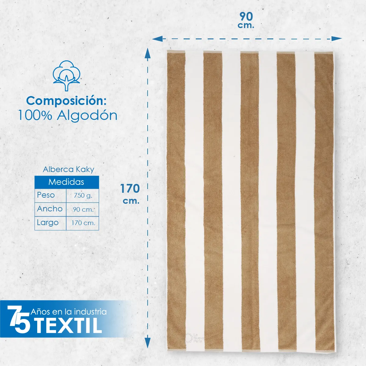 Toalla Alberca Rayas Kaki 850 g 90 x 170 cm: imagen 2