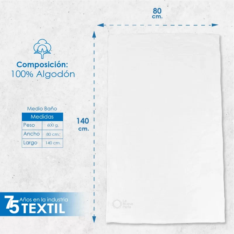 Toalla Real Medio Baño 80 x 140 CM 600 GRMS