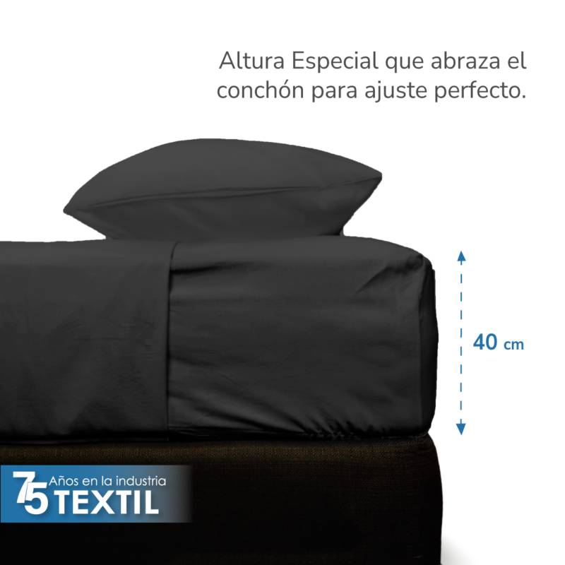Juego Sábanas Manta Negro King Size Colchón Alto 40 cm