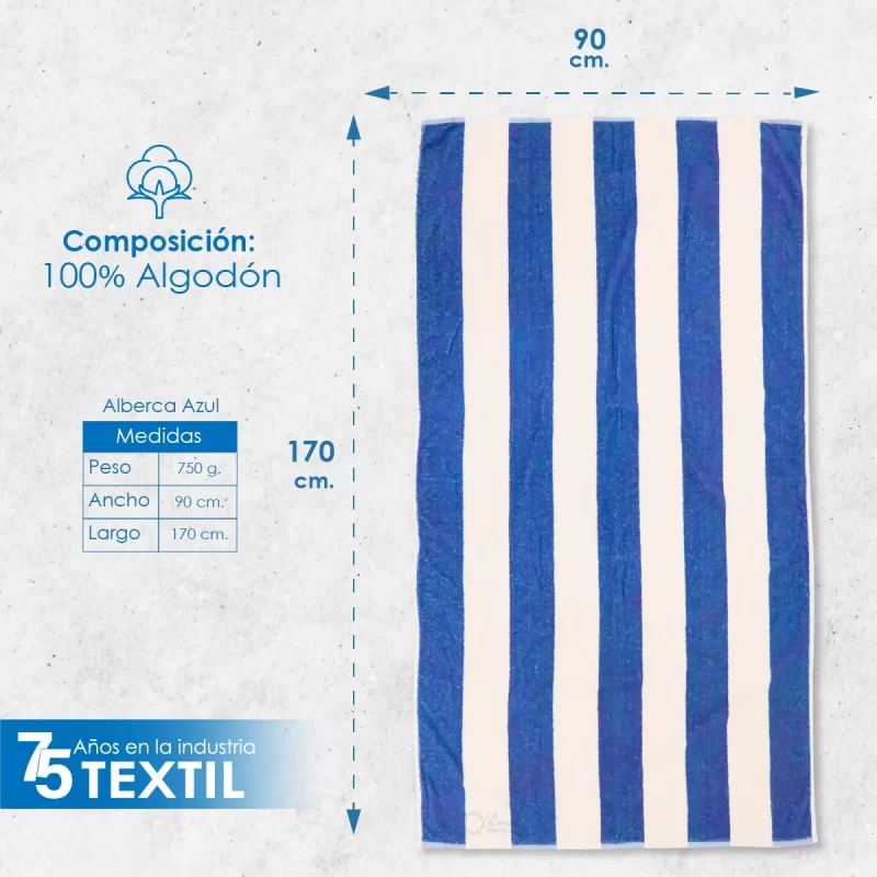 Toalla Alberca Rayas Azul 800 g 90 x 170 cm
