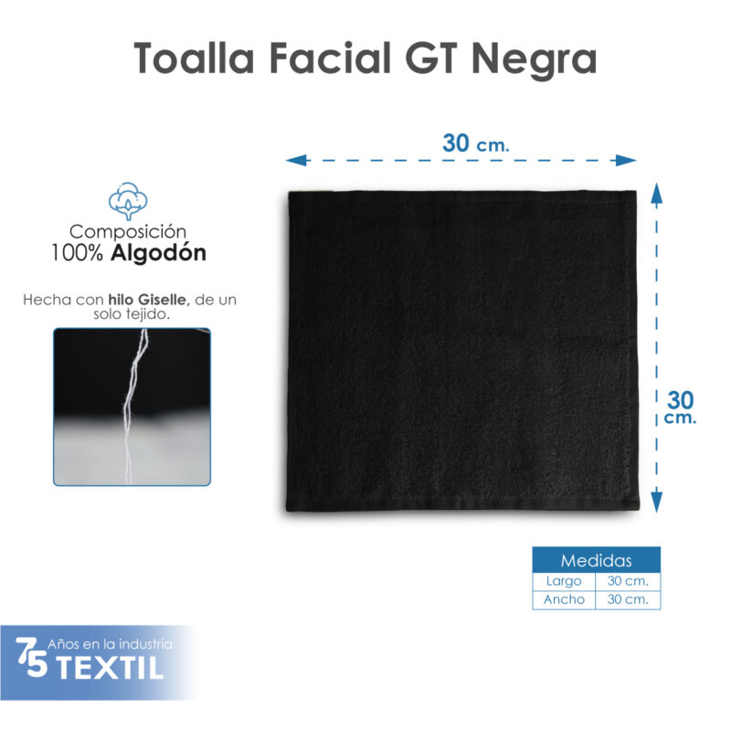Toalla facial GT Negro 30 x 30 cm