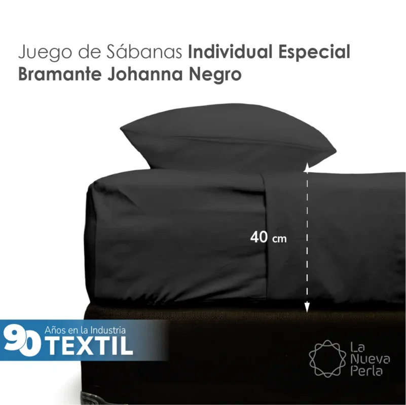 Juego Sábanas Manta Negro Individual Colchón Alto 40 cm