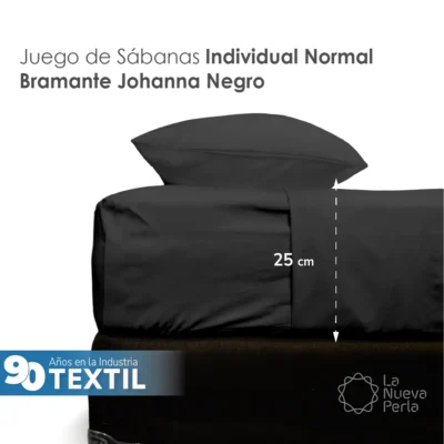 Juego Sábanas Manta Negro Individual Colchón Normal 25 cm