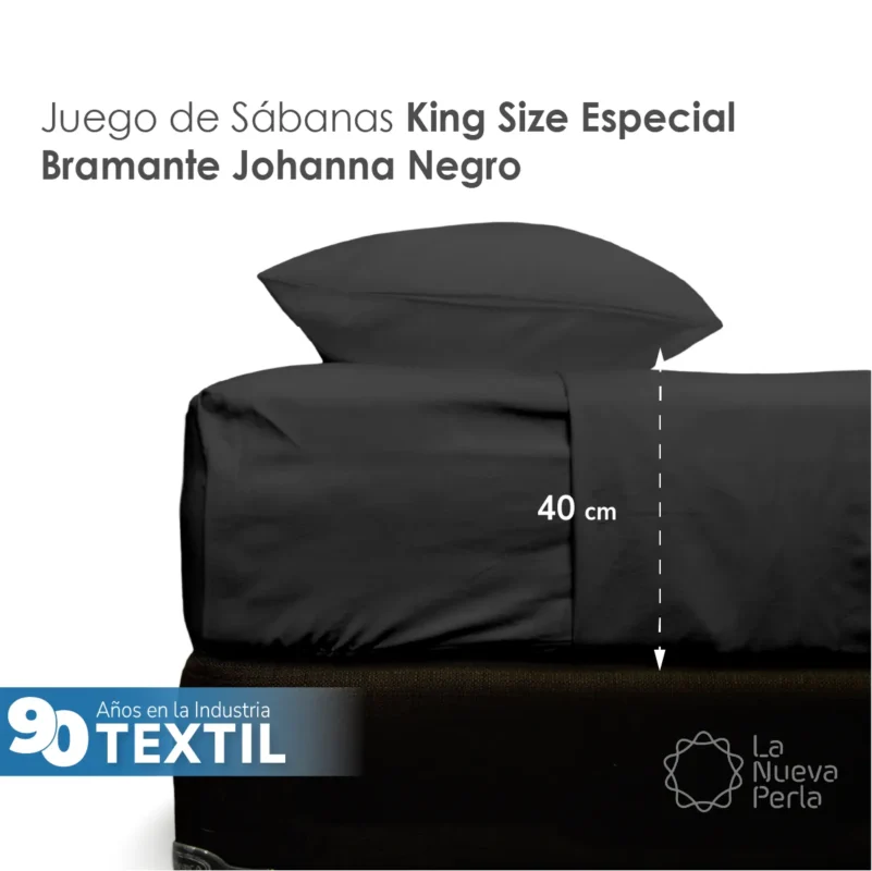 Juego Sábanas Manta Negro King Size Colchón Alto 40 cm