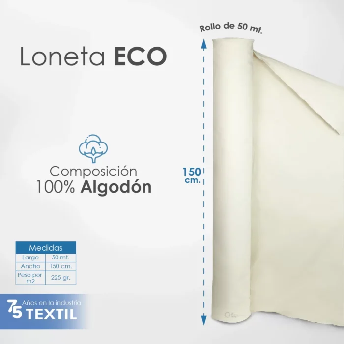 Loneta ECO 1.60 M ancho cruda 225 gr