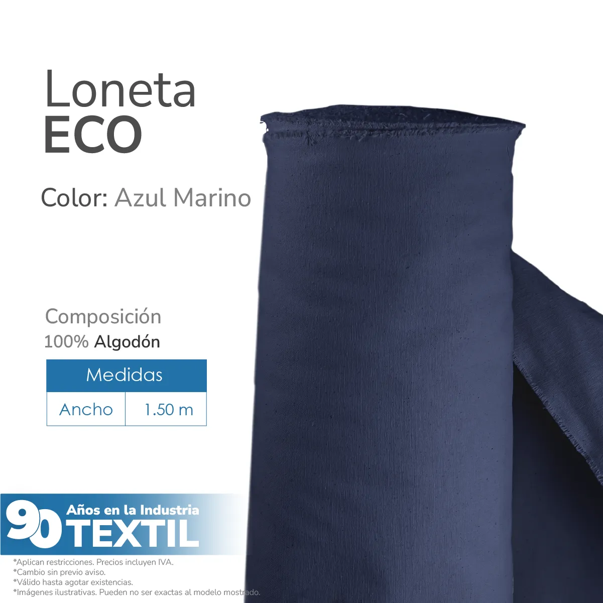 Loneta ECO 1.50 M ancho Azul Marino 225 gr: imagen 2