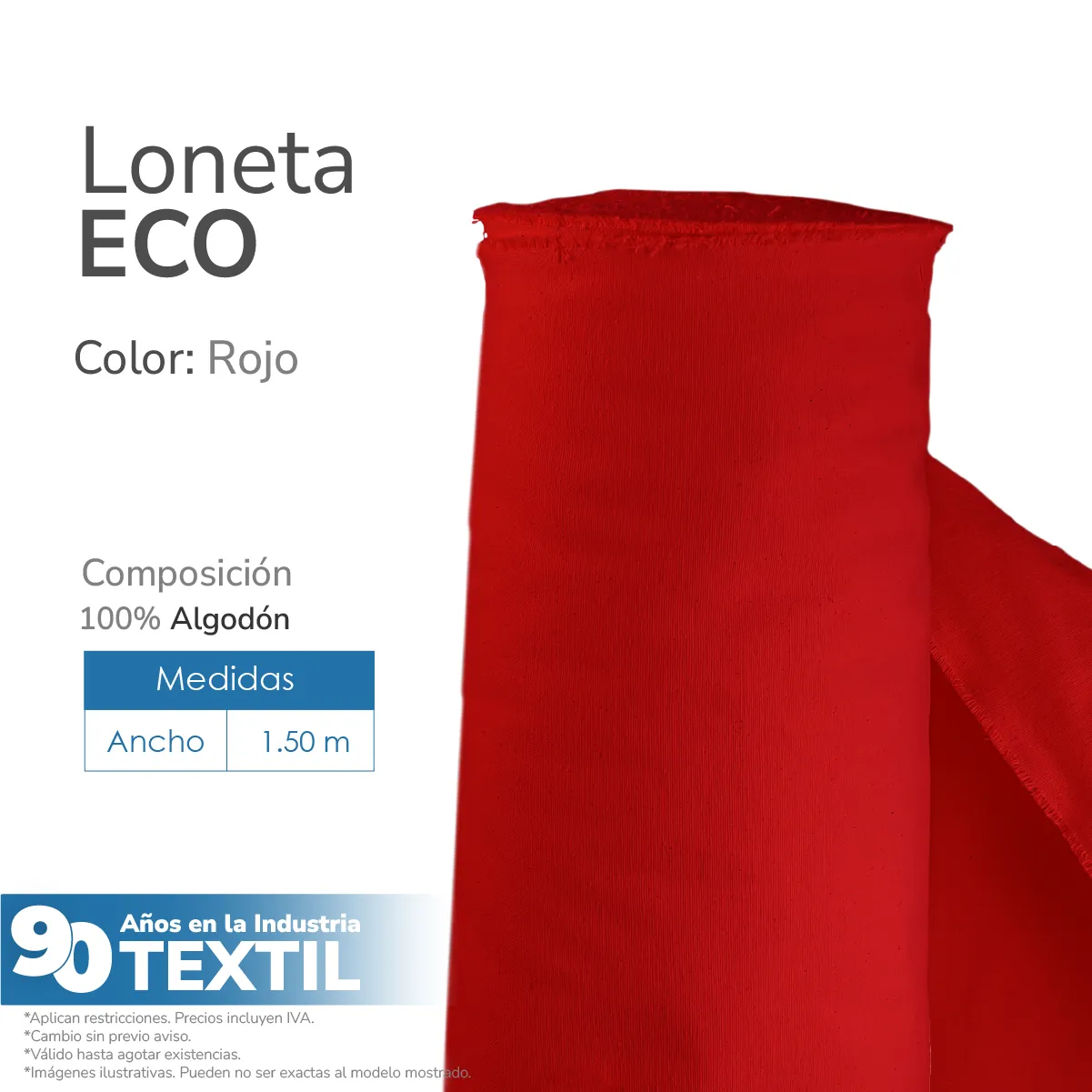 Loneta ECO 1.50 M ancho Rojo 225 gr: imagen 2