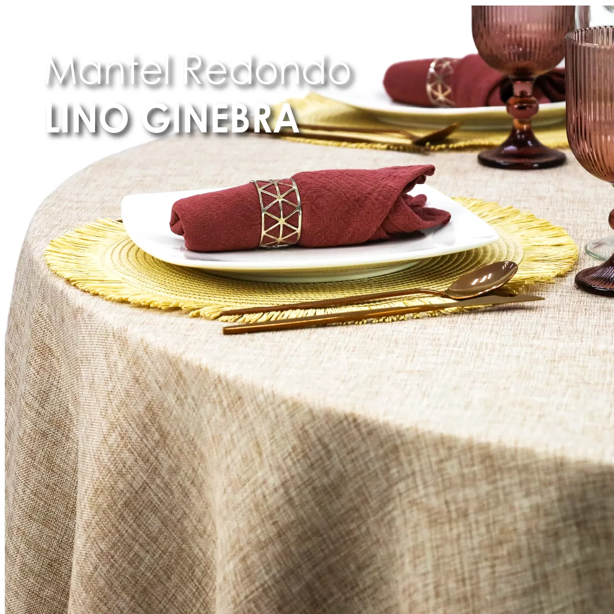 Mantel Redondo Lino Ginebra 2.90 D Beige: imagen 5