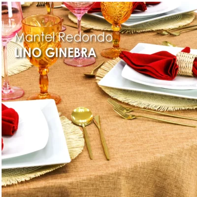 Mantel Redondo Lino Ginebra 2.90 D Camello: imagen 3