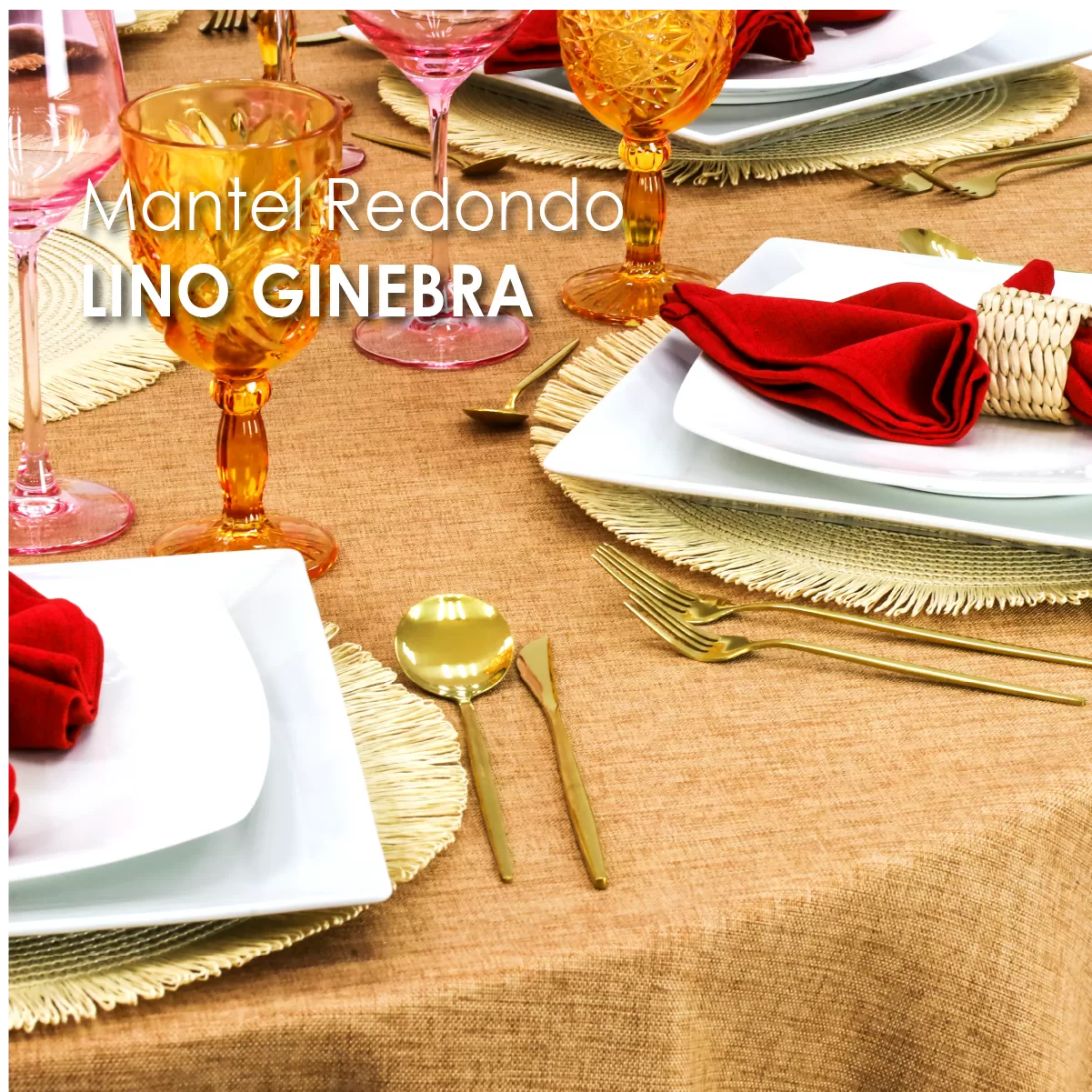 Mantel Redondo Lino Ginebra 2.90 D Camello: imagen 3