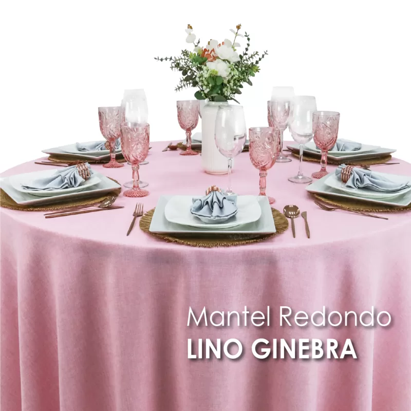 Mantel Redondo Lino Ginebra 2.90 D Rosa Pastel
