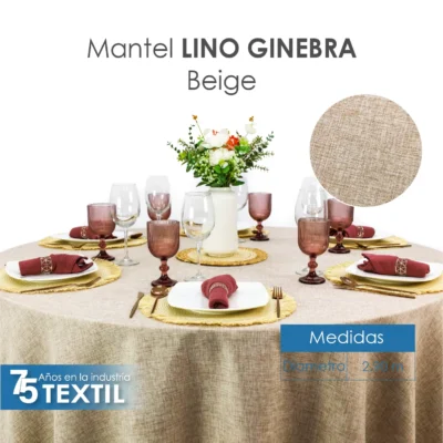 Mantel Redondo Lino Ginebra 2.90 D Beige: imagen 4