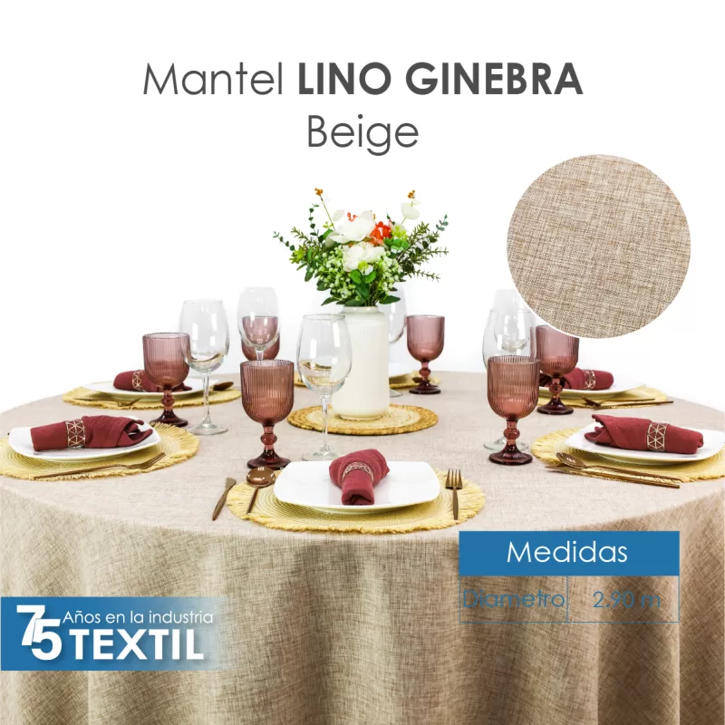 Mantel Redondo Lino Ginebra 2.90 D Beige