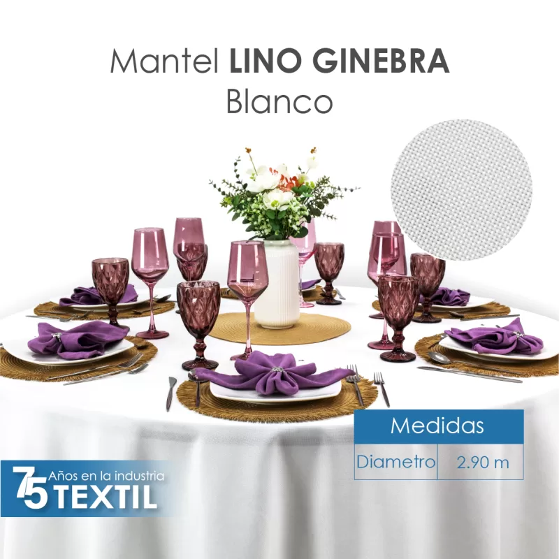 Mantel Redondo Lino Ginebra 2.90 D Blanco