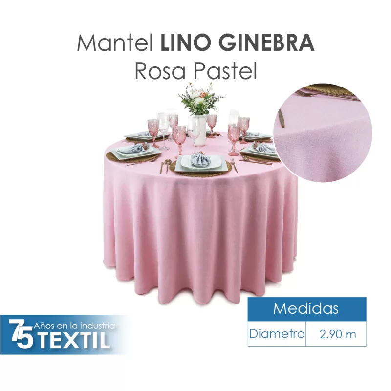 Mantel Redondo Lino Ginebra 2.90 D Rosa Pastel