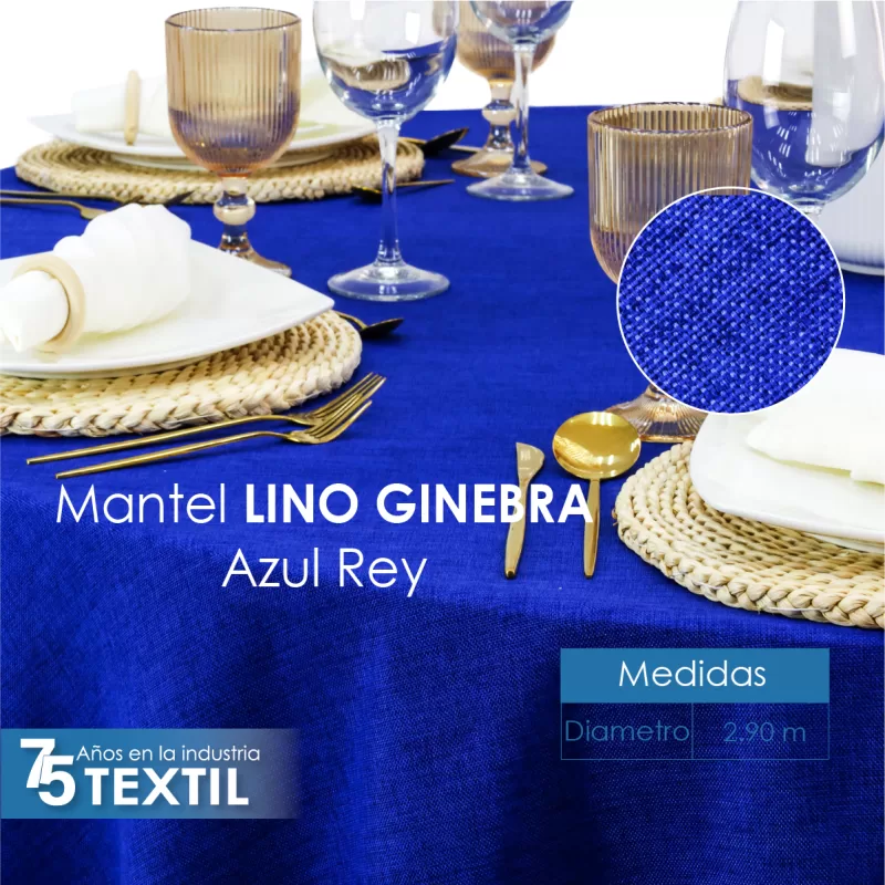 Mantel Redondo Lino Ginebra 2.90 D Azul Rey