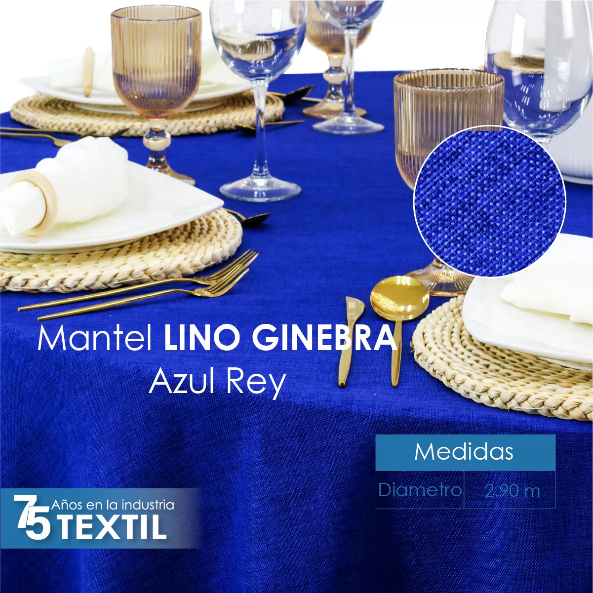 Mantel Redondo Lino Ginebra 2.90 D Azul Rey: imagen 2