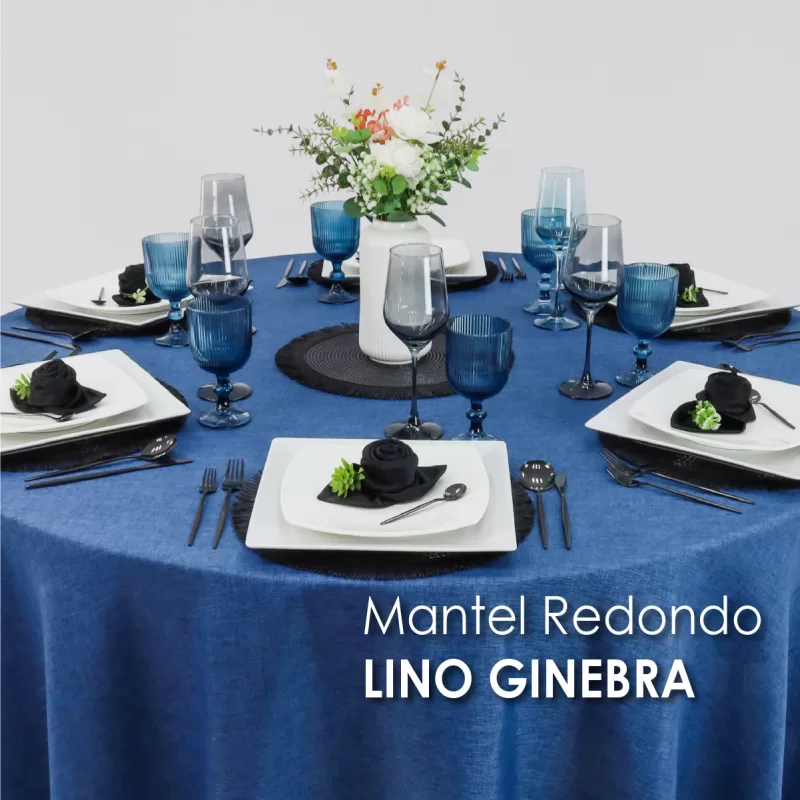 Mantel Redondo Lino Ginebra 2.90 D Azul Marino