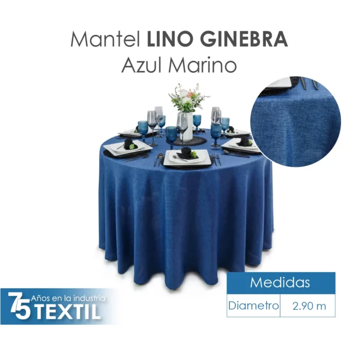 Mantel Redondo Lino Ginebra 2.90 D Azul Marino