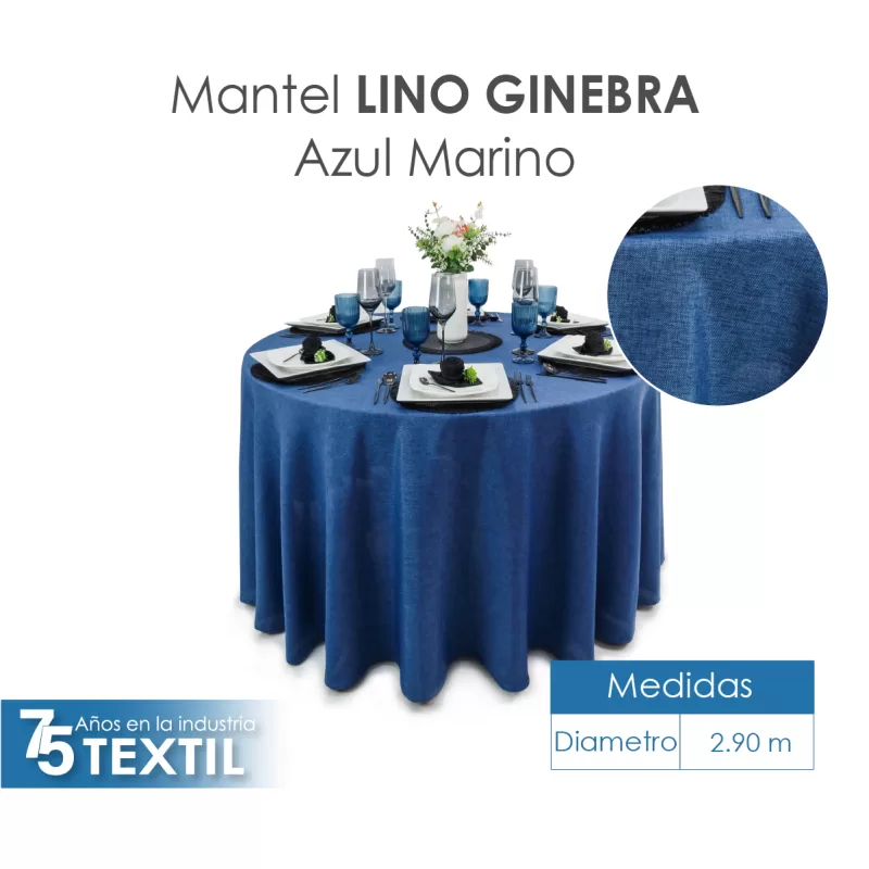 Mantel Redondo Lino Ginebra 2.90 D Azul Marino