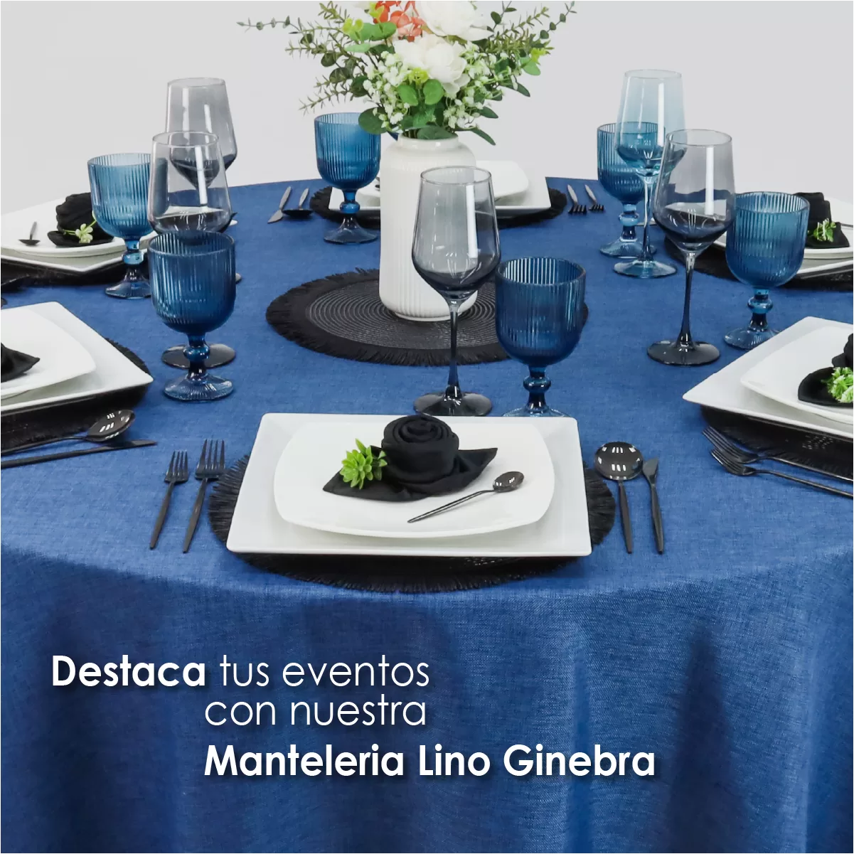 Mantel Redondo Lino Ginebra 2.90 D Azul Marino: imagen 5