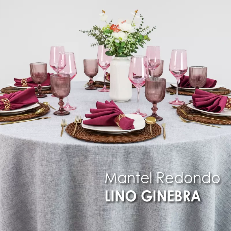 Mantel Redondo Lino Ginebra 2.90 D Gris Perla