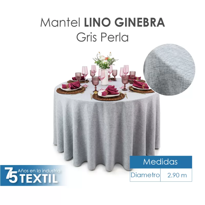 Mantel Redondo Lino Ginebra 2.90 D Gris Perla