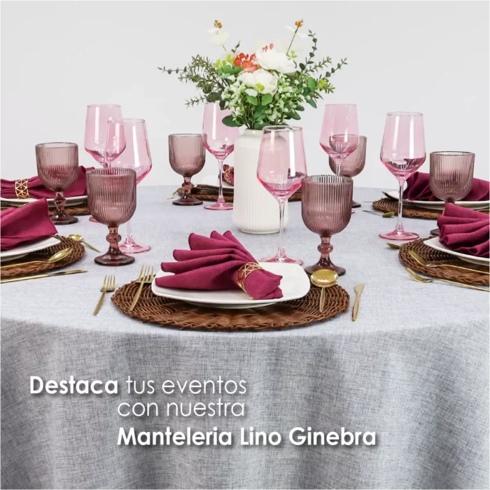 Mantel Redondo Lino Ginebra 2.90 D Gris Perla