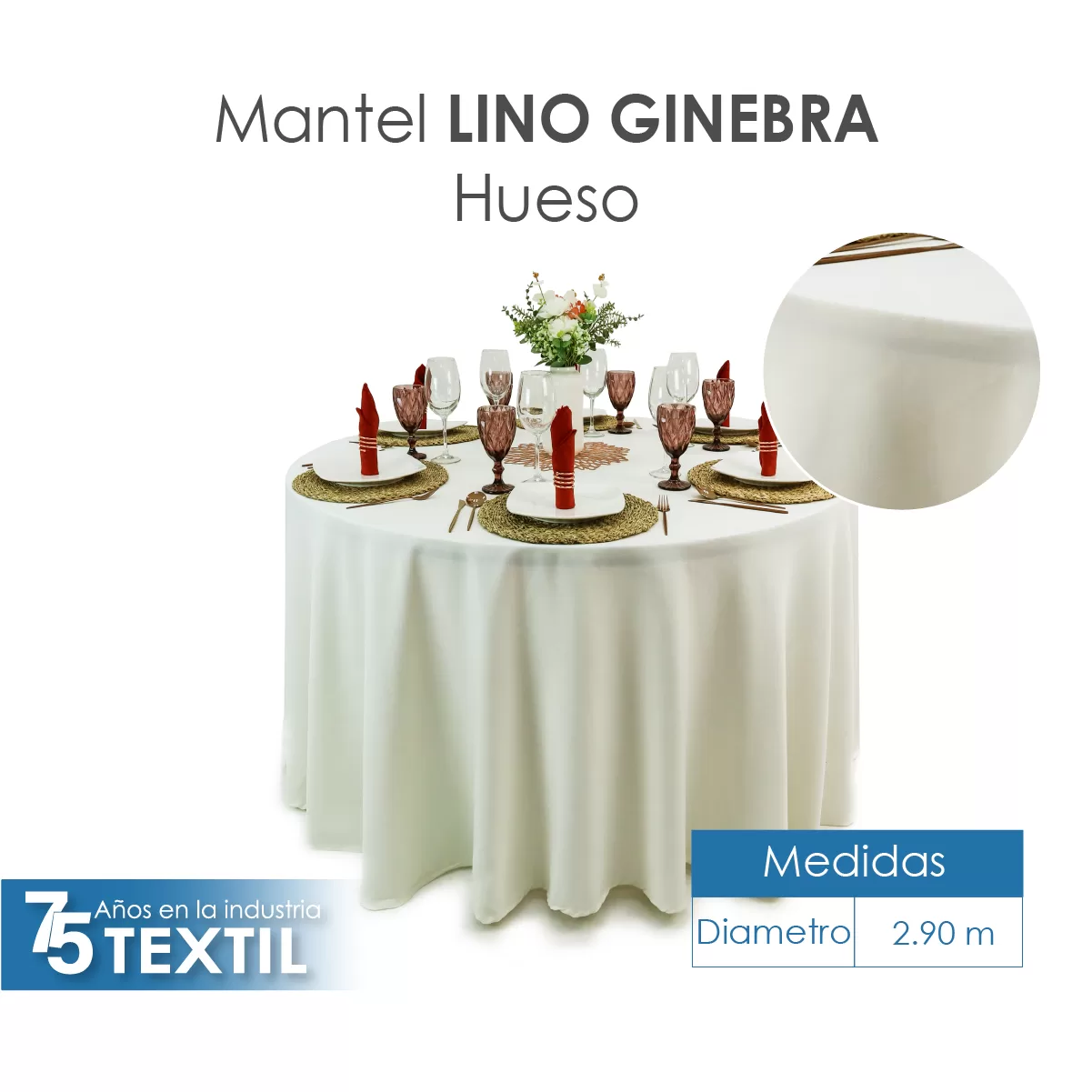 Mantel Redondo Lino Ginebra 2.90 D Hueso: imagen 2
