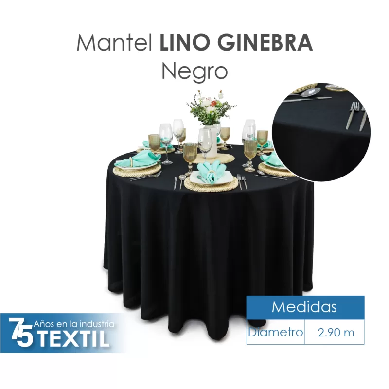 Mantel Redondo Lino Ginebra 2.90 D Negro