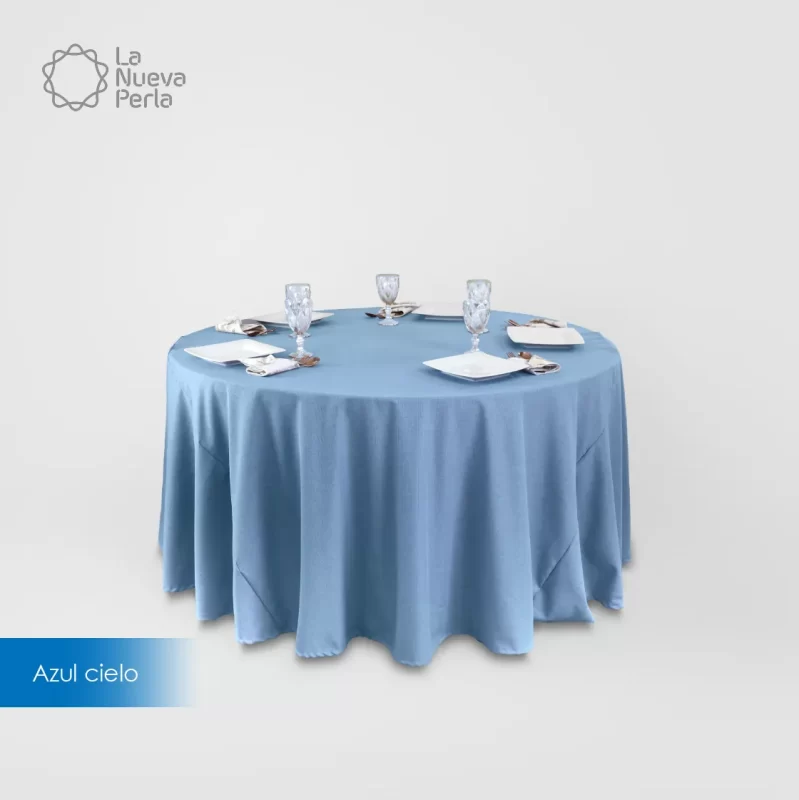 Mantel Redondo Lino Venecia 2.90 D Azul Cielo