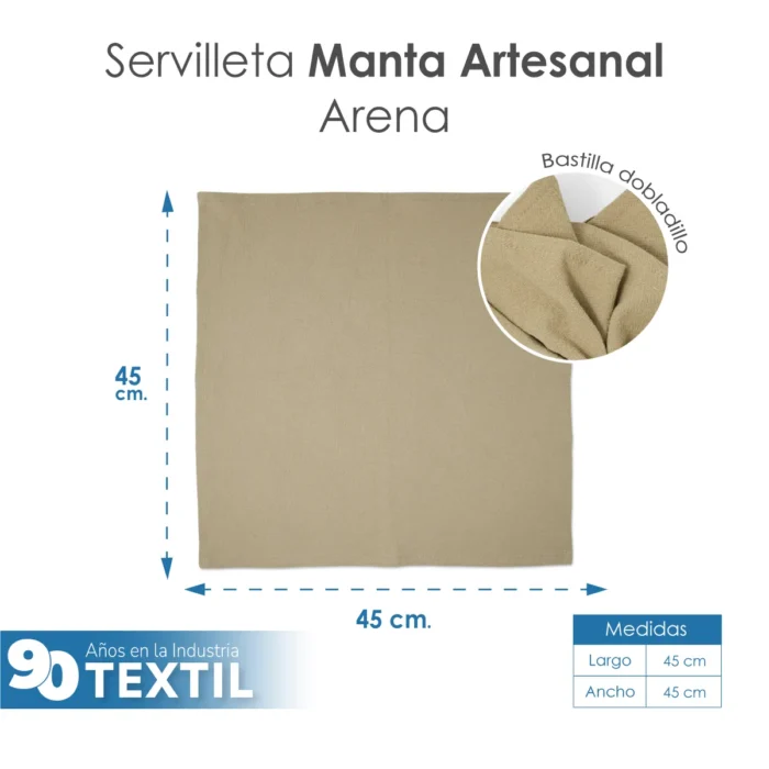 Servilleta Manta Artesanal 100% algodón 45x45 cm Arena