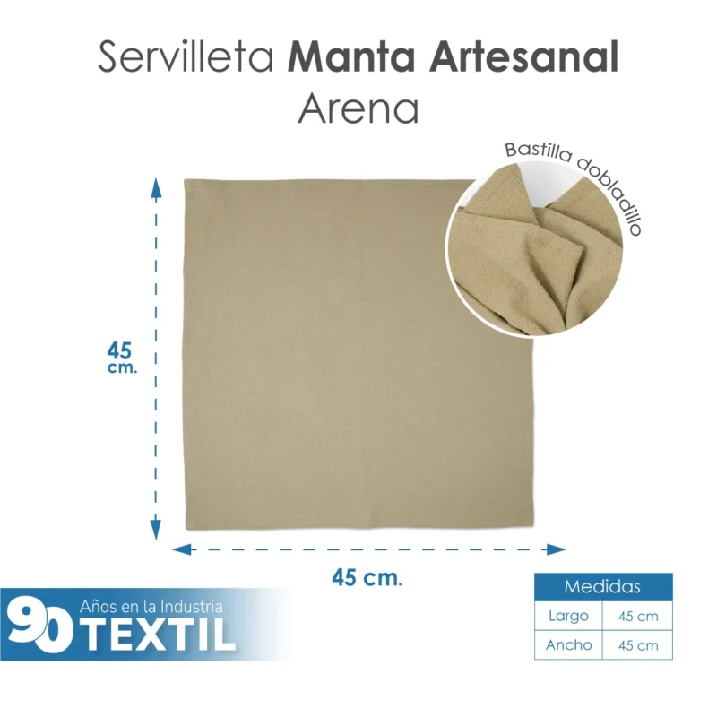 Servilleta Manta Artesanal 100% algodón 45x45 cm Arena