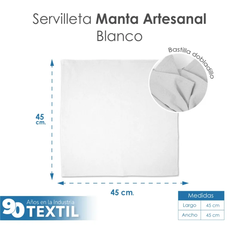Servilleta Manta Artesanal 100% algodón 45x45 cm Blanco