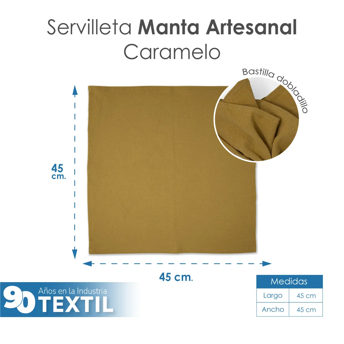 Servilleta Manta Artesanal 100% algodón 45x45 cm Caramelo: imagen 2