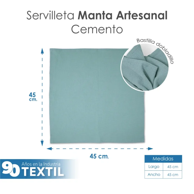 Servilleta Manta Artesanal 100% algodón 45x45 cm Azul Cemento