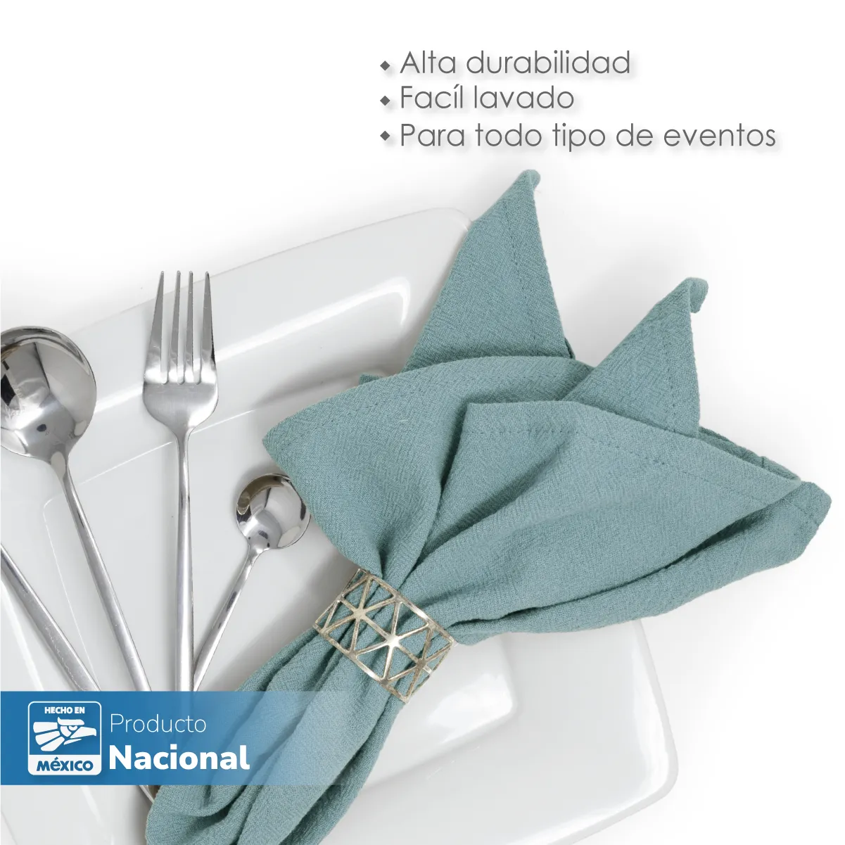 Servilleta Manta Artesanal 100% algodón 45x45 cm Azul Cemento: imagen 4