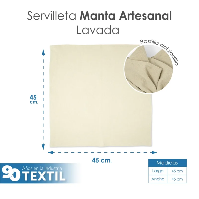 Servilleta Manta Artesanal 100% algodón 45x45 cm Lavada