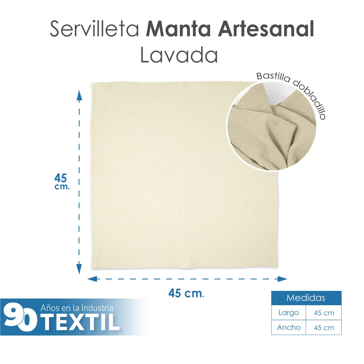 Servilleta Manta Artesanal 100% algodón 45x45 cm Lavada: imagen 2
