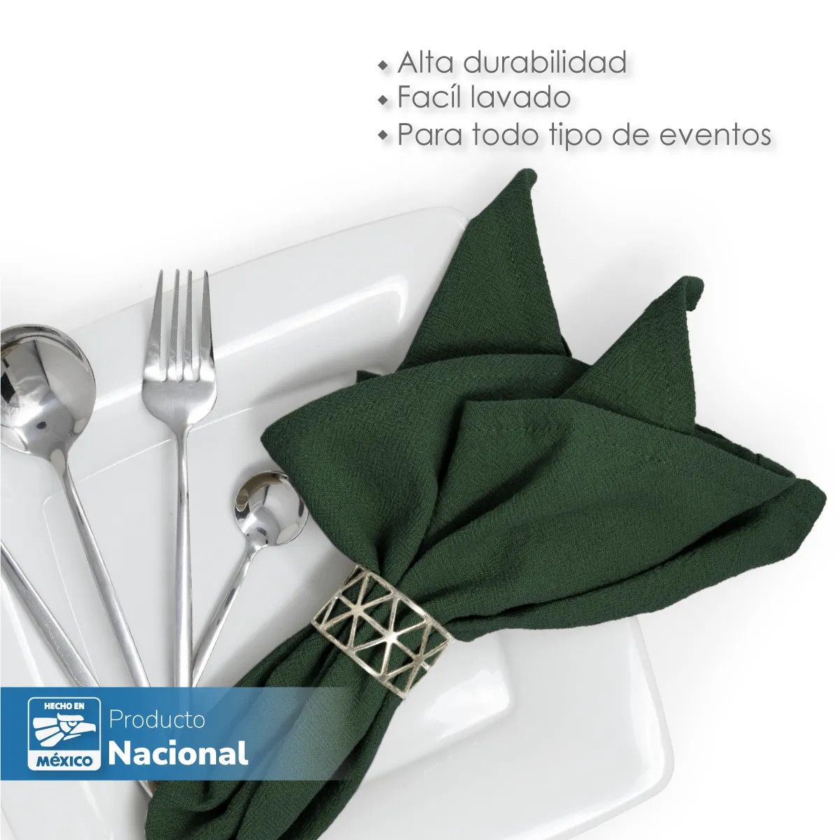 Servilleta Manta Artesanal 100% algodón 45x45 cm Verde Militar: imagen 3