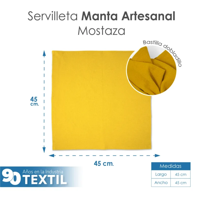Servilleta Manta Artesanal 100% algodón 45x45 cm Mostaza